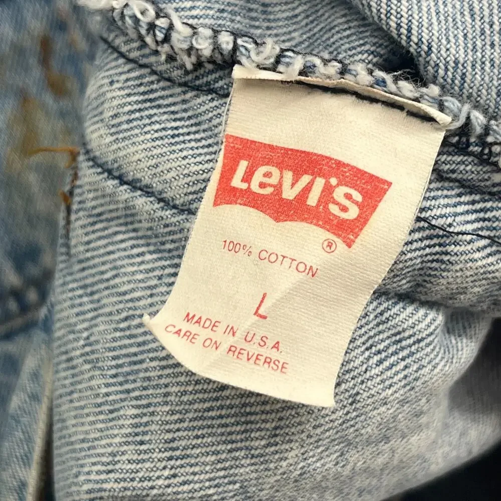 LEVIS Jacket Mens L White Tab Vented Denim Trucker 1987 80s Red Batwing USA VTG